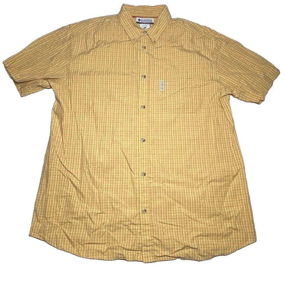 Columbia Sportswear Mens L Yellow Plaid Short Sleeve Button Down Shirt AM7967